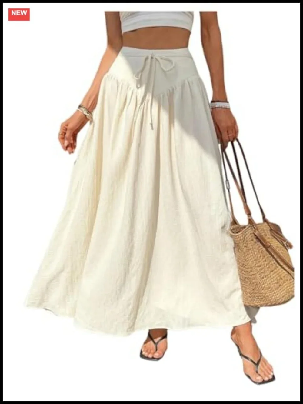 High Waisted Tie Front Flowy Maxi Skirt Casual Vacation